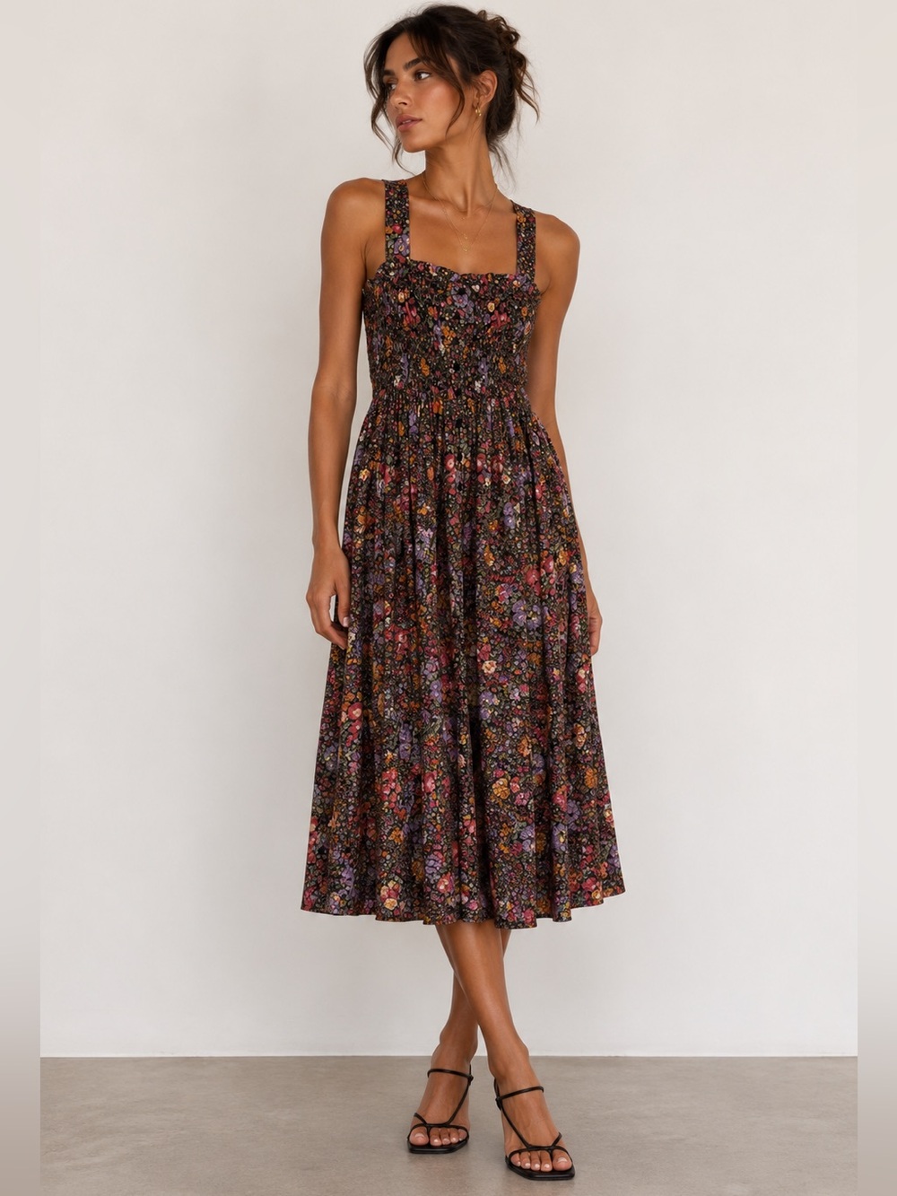 ByTiMo Bright Fields Smocked Floral Midi Dress XS